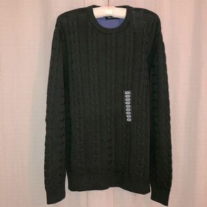 Nautica L Cotton Emerald Green Cable Knit Crewneck Sweater